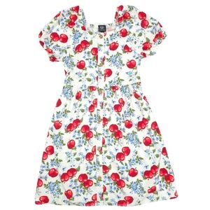 Apple Print Button Front Dress ZAC with Pockets Girls Size L 10-12